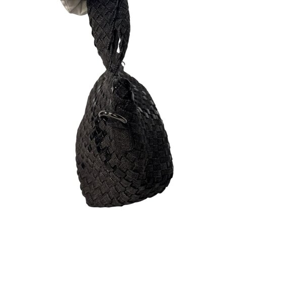 Haute Shore Mark Edge Black Woven Mini Tote Bag With Top Handles & Detachable St - Picture 6 of 16